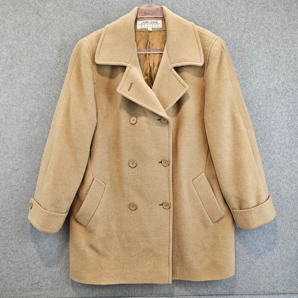 LARRY LEVINE Peacoat Women 10 Tan Camel Hair Double Breasted Vintage Italian